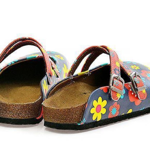 SOLD OUT - Goby Shoes - Floral Orange Red Blue Pink Daisy Clogs - Picture 6 of 6